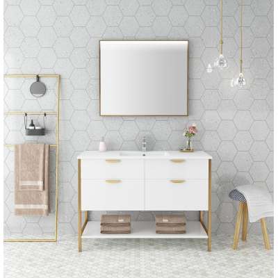 Hangzhou Fame Modern High Gloss Painting MDF Melamine Board  Wood Grain Pattern Simple Cheap Kickboard Bathroom Vanity Cabinets