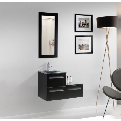 Fame Modern Wall Mount Silver Mirror Bathroom Storage Vanity Cabinet with Tempered Glass Basin for Hotel and Home