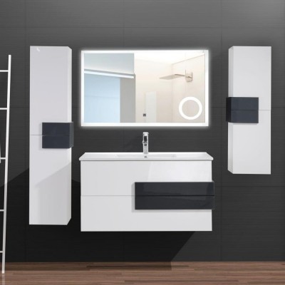 Hangzhou White Bathroom Vanity Set Modern Wall Mount Soft Close Door Wash Basin Bathroom Cabinet with LED Mirror