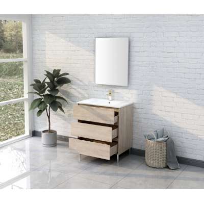 Washroom Makeup Modern Bathroom Vanity Bathroom Furniture 3 Soft Close Drawers MDF Melamine Finish Cabinet with Silver Mirror