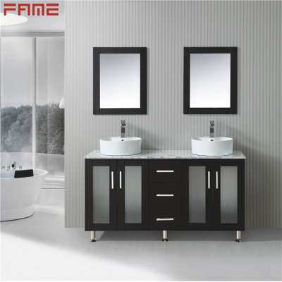 Hangzhou Fame Big Size Double Sink Mirror Wood Bathroom Cabinet Vanity Double Door Storage