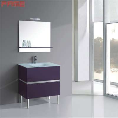 Hangzhou Fame Classical MDF 31.5inch Bathroom Cabinet Vanity with Metal Legs Glass Basin