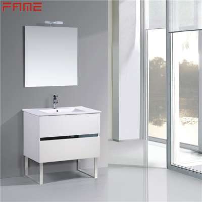 Hangzhou Fame Stainless Steel White MDF Lacquer Bathroom Cabinet Vanity with Front Light