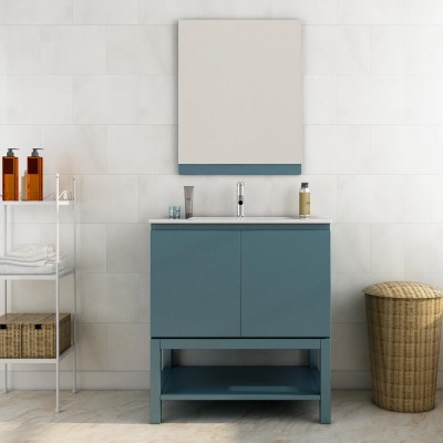 Grey Single Sink Carrara Marble Free Standing Lacquer Wood Bathroom Cabinets