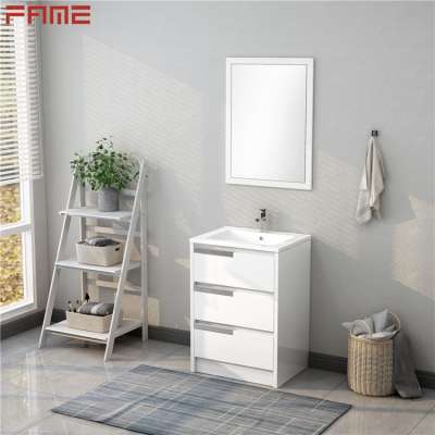 Hangzhou Fame White Painting Pragmatic Floor Standing Bathroom Cabinet Vanity with Framed Mirror