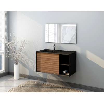 Fame Cheap Luxury design Wall Hung MDF Bathroom Cabinet with black resin basin