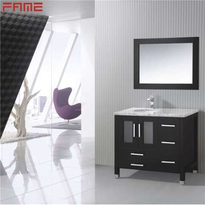 Hangzhou Fame Big Size Solid Wood 36inch Black Bathroom Cabinet Vanity with Marble Top