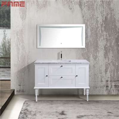 Hangzhou Fame Freestanding Elegance Wood Leg Bathroom Cabinet Vanity with Natural Marble Top