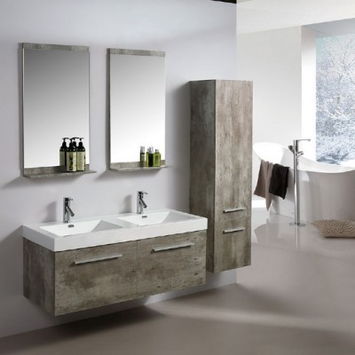 Simple Modern China Manufacturer Melamine Surface Bathroom Vanity Full Set with Double Sinks Resin Basin